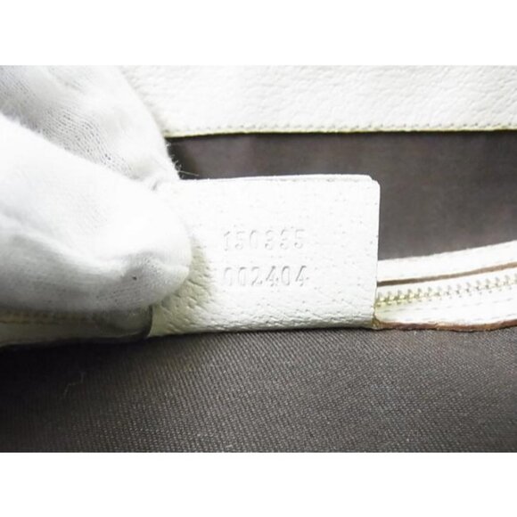 Gucci Vintage Jolicoeur Satchel Brown Large G Print Canvas w White Leather - Picture 4 of 10